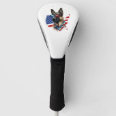 Duitse herder met Amerikaanse vlag Ik hou van een  Golfheadcover (Voorkant)
