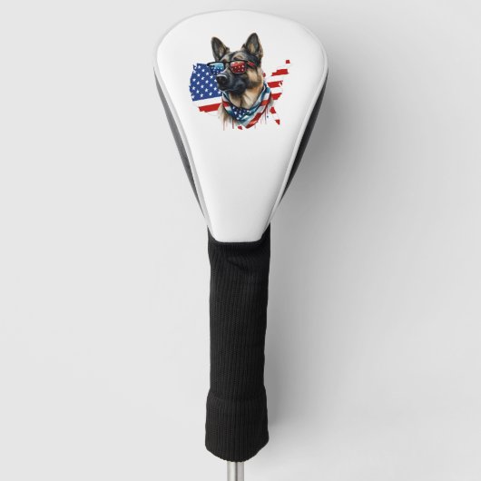 Duitse herder met Amerikaanse vlag Ik hou van een  Golfheadcover (Voorkant)