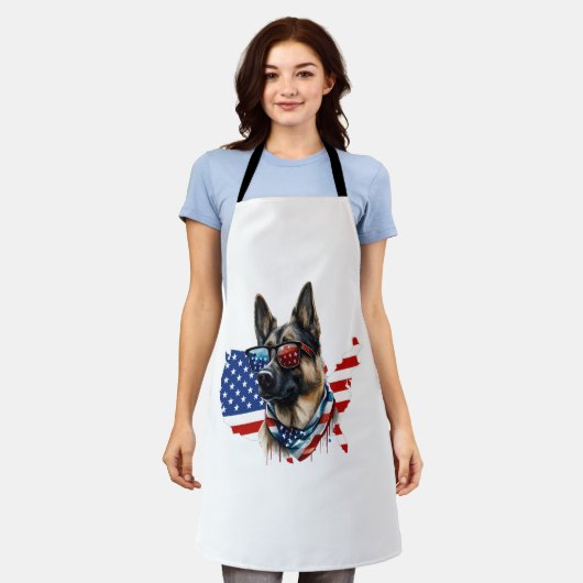 Duitse herder met Amerikaanse vlag Ik hou van een  Schort (Gedragen)