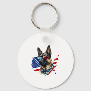 Duitse herder met Amerikaanse vlag Ik hou van een  Sleutelhanger