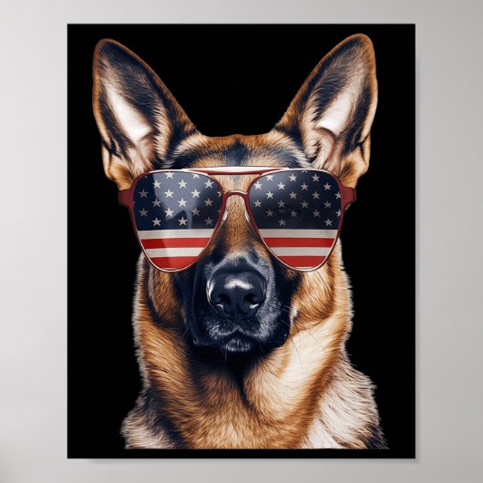 Duitse herder met Amerikaanse vlag Onafhankelijkhe Poster (Voorkant)