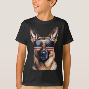 Duitse herder met Amerikaanse vlag Onafhankelijkhe T-shirt