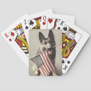 Duitse herder met Amerikaanse vlag Pokerkaarten