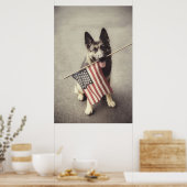Duitse herder met Amerikaanse vlag Poster (Keuken)
