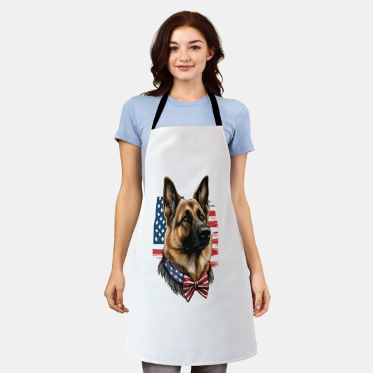 Duitse herder met Amerikaanse vlag Schort (Gedragen)