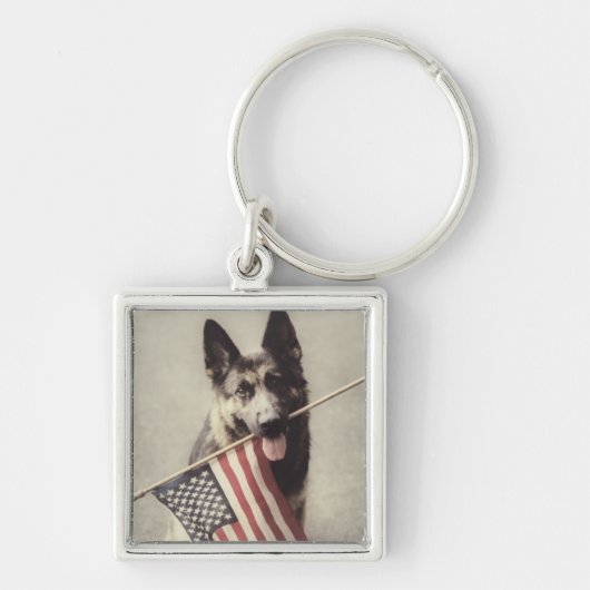 Duitse herder met Amerikaanse vlag Sleutelhanger (Voorkant)