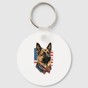 Duitse herder met Amerikaanse vlag Sleutelhanger