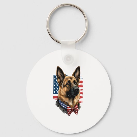 Duitse herder met Amerikaanse vlag Sleutelhanger (Voorkant)
