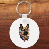 Duitse herder met Amerikaanse vlag Sleutelhanger (Voorkant)