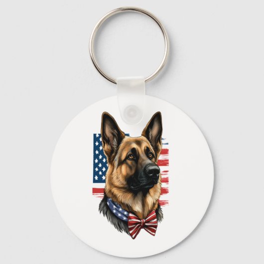 Duitse herder met Amerikaanse vlag Sleutelhanger (Voorkant)