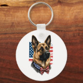 Duitse herder met Amerikaanse vlag Sleutelhanger (Voorkant)