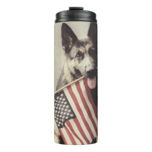 Duitse herder met Amerikaanse vlag Thermosbeker