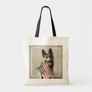 Duitse herder met Amerikaanse vlag Tote Bag