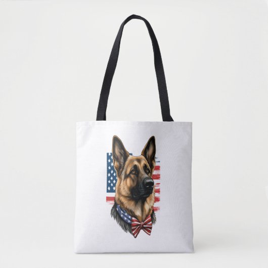 Duitse herder met Amerikaanse vlag Tote Bag (Voorkant)