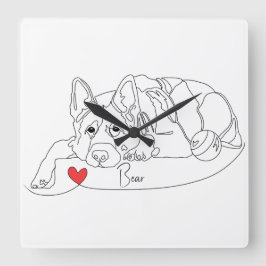 Duitse Herder met Bal Lijn Kunst met Naam Vierkante Klok