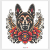 Duitse herder met bloemen sticker (Vel)