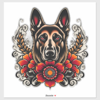 Duitse herder met bloemen sticker