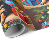 Duitse Herder met Kerstboom en Cadeaus Cadeaupapier (Rol Hoek)