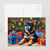 Duitse Herder met Kerstboom en Cadeaus Feestdagenkaart (Voorkant / Achterkant)