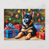 Duitse Herder met Kerstboom en Cadeaus Feestdagenkaart (Voorkant)