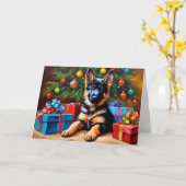 Duitse Herder met Kerstboom en Cadeaus Kaart (Gele Bloem)