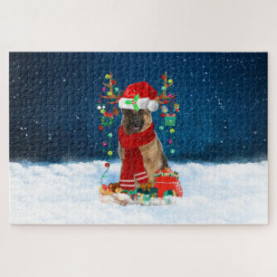 Duitse herder met kerstcadeaus legpuzzel