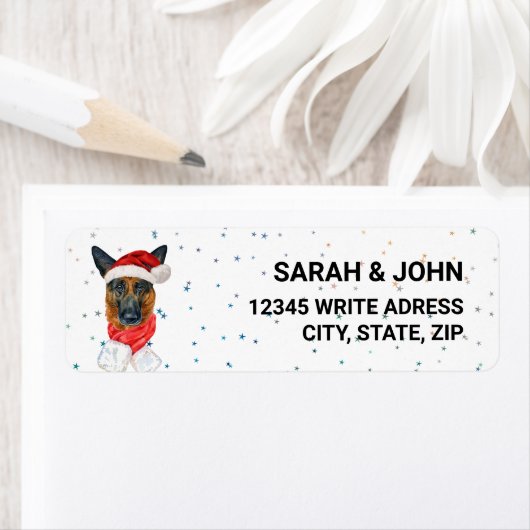 Duitse herder met Kerstmis met kerstmis Etiket (Insitu)