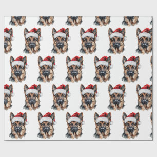 Duitse herder met kerstmuts cadeaupapier