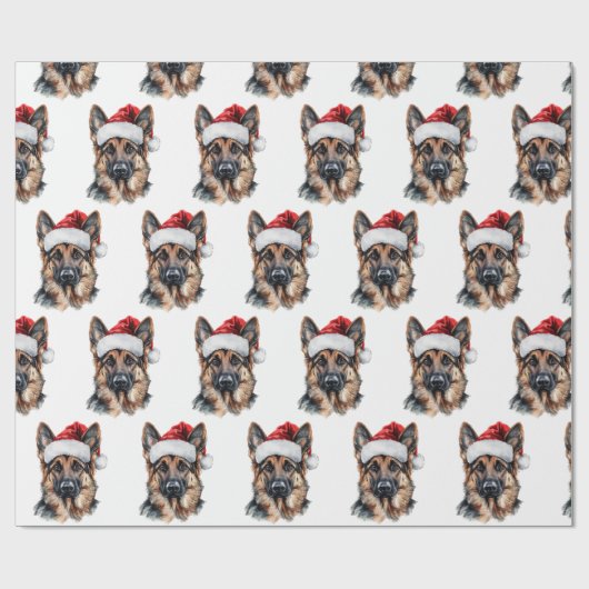 Duitse herder met kerstmuts cadeaupapier (Vlak)