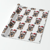Duitse herder met kerstmuts cadeaupapier (Uitgerold)