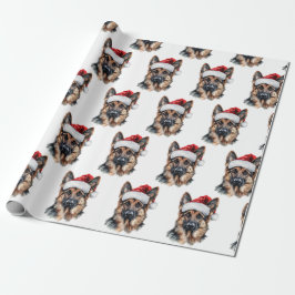 Duitse herder met kerstmuts cadeaupapier