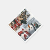 Duitse herder met kerstsneeuwpop servet (Hoek)