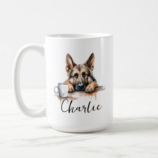 Duitse Herder met koffiehond, mok met attitude (Links)