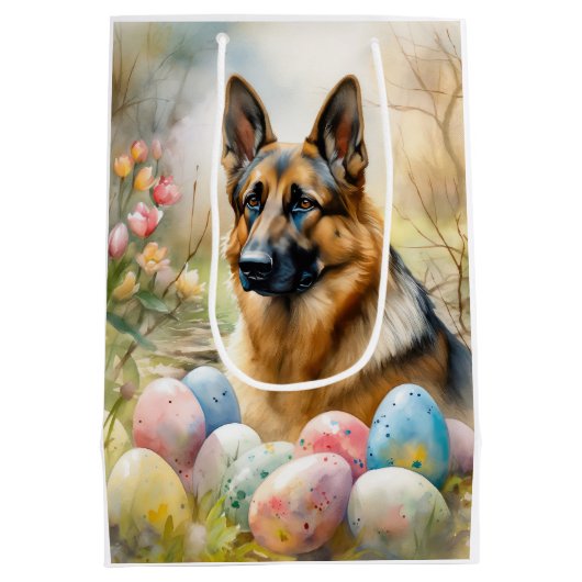 Duitse herder met paaseieren medium cadeauzakje (Achterkant)