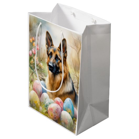 Duitse herder met paaseieren medium cadeauzakje (Achterkant Gekanteld)