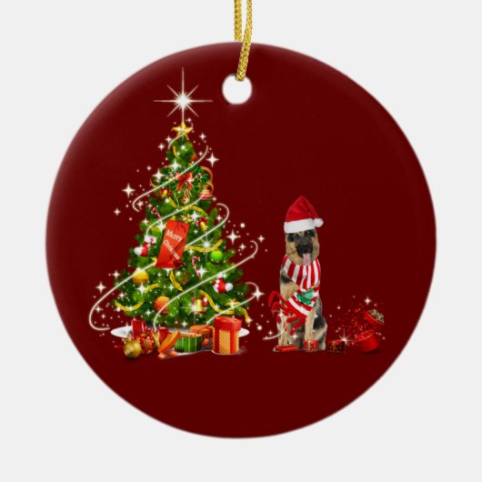 duitse herder met Pet kerst Keramisch Ornament (Voorkant)