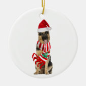 Duitse herder met Pet kerst Keramisch Ornament (Voorkant)