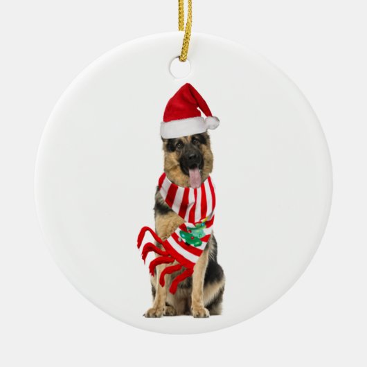 Duitse herder met Pet kerst Keramisch Ornament (Voorkant)