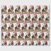 Duitse herder met pet voor de kerstman cadeaupapier (Vlak)