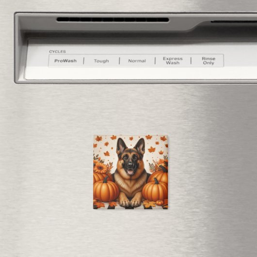 Duitse herder met pompoenen en herfstbladeren magneet (Insitu (Vaatwasser))