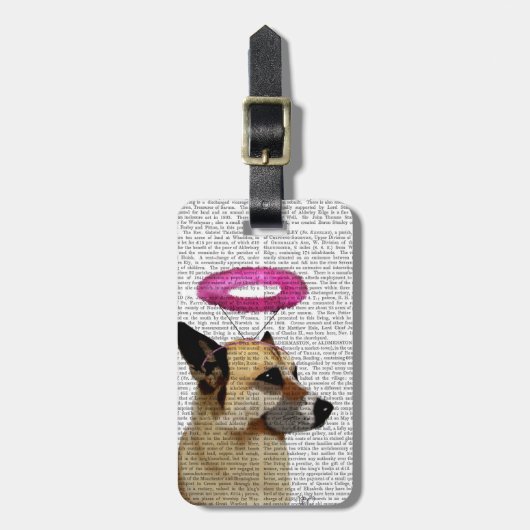 Duitse herder met roze halo bagagelabel (Voorkant verticaal)