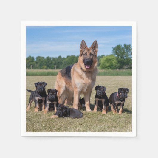 Duitse herder met Schattige Puppies Servet (Voorkant)