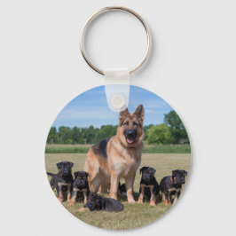  Duitse herder met Schattige Puppies Sleutelhanger