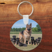  Duitse herder met Schattige Puppies Sleutelhanger (Voorkant)