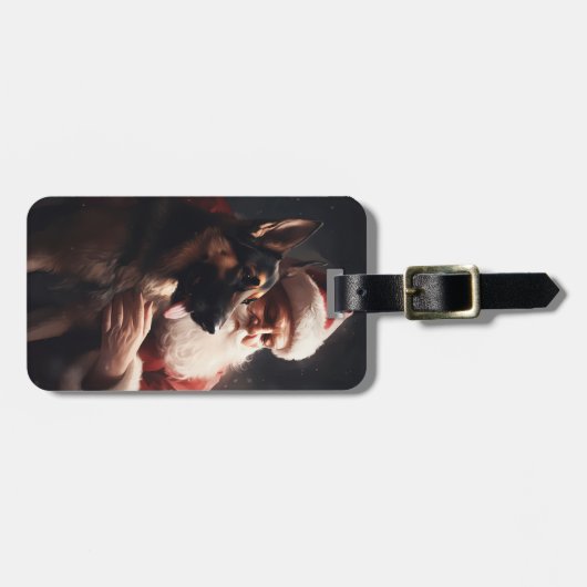 Duitse herder met sinterklaas feestelijke kerst bagagelabel (Voorkant horizontaal)