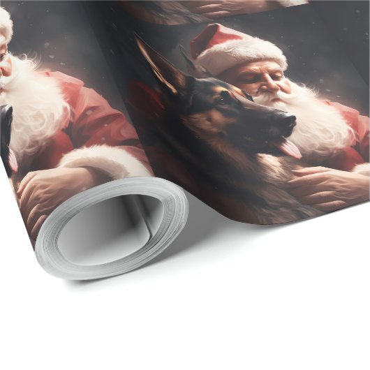 Duitse herder met sinterklaas feestelijke kerst cadeaupapier (Rol Hoek)