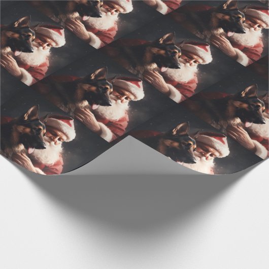 Duitse herder met sinterklaas feestelijke kerst cadeaupapier (Hoek)