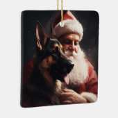 Duitse herder met sinterklaas feestelijke kerst keramisch ornament (Rechts)