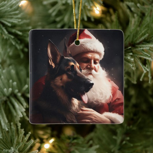 Duitse herder met sinterklaas feestelijke kerst keramisch ornament (Boom)