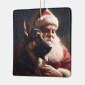 Duitse herder met sinterklaas feestelijke kerst keramisch ornament (Links)